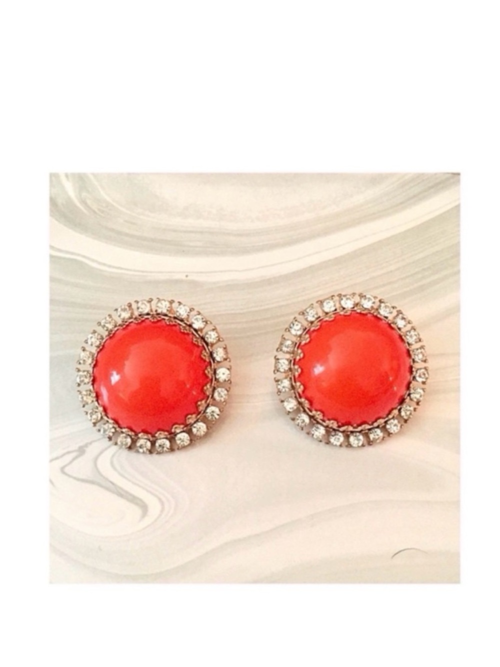 Vintage Orange Bauble Earrings with Rhinestones
